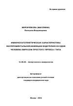 Иммунопатогенетическая характеристика экспериментальной инфекции эндотелия сосудов человека вирусом простого герпеса I типа - тема автореферата по медицине