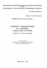 Влияние гемодинамики на строение эндотелия артерий - тема автореферата по медицине