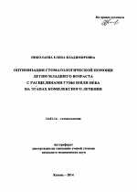 Оптимизация стоматологической помощи детям младшего возраста с расщелинами губы и/или неба на этапах комплексного лечения - тема автореферата по медицине