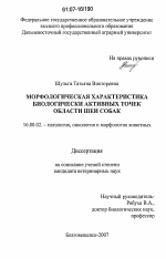 Морфологическая характеристика биологически активных точек области шеи собак - диссертация, тема по ветеринарии